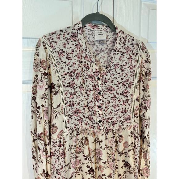 Knox Rose Boho Prairie Floral Print Peasant Babydoll Dress Oversized - Picture 3 of 8